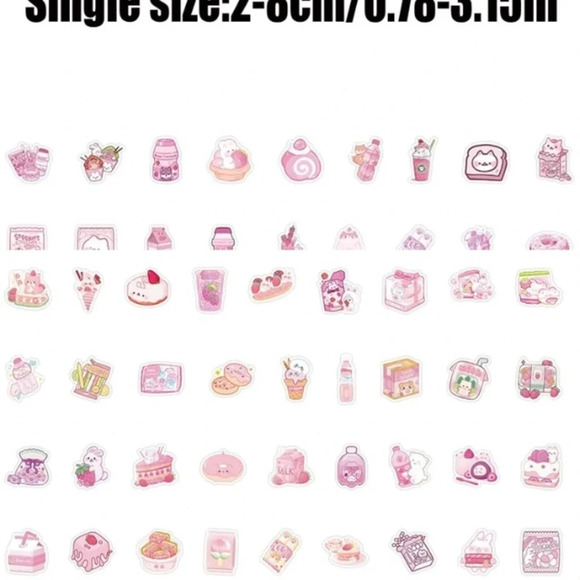 100 pink white cartoon snack vinyl stickers laptop luggage mug scrapbook decor - Picture 2 of 6
